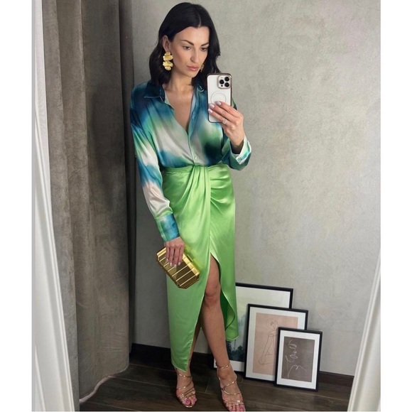 ZARA SATIN EFFECT MIDI SKIRT - Picture 1 of 7